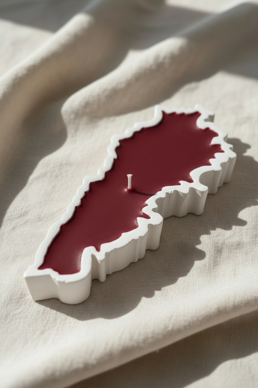 شمعة لبنان - سيراميك أبيض وشمع أحمر غامق