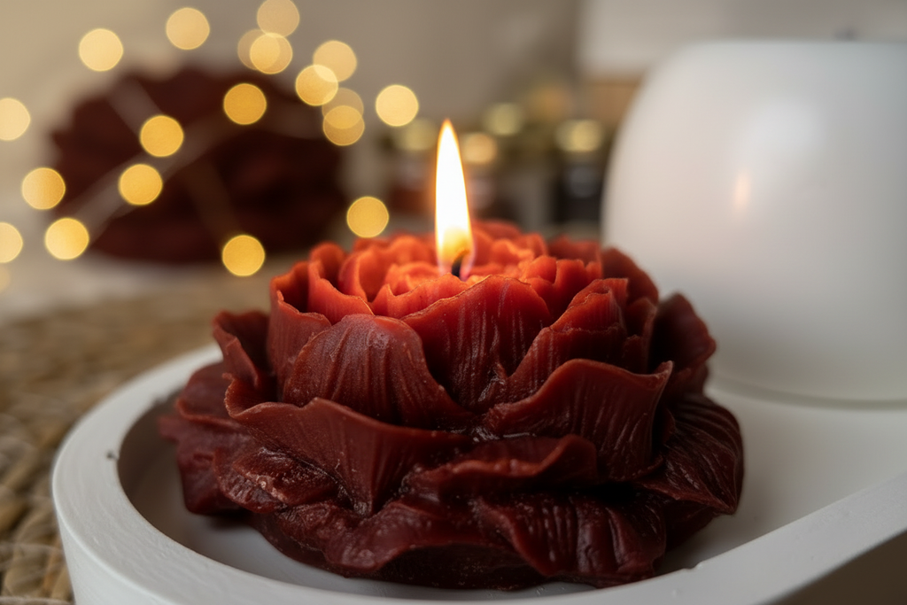 Close-up lit rose candle