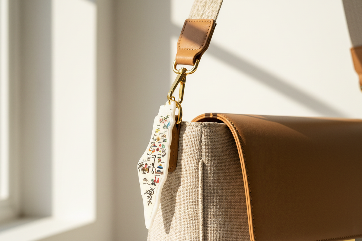 Keychain on crossbody bag strap