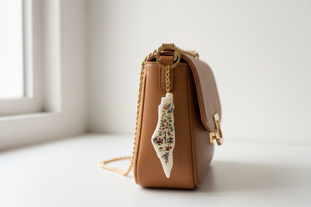 Palestinian keychain on crossbody bag